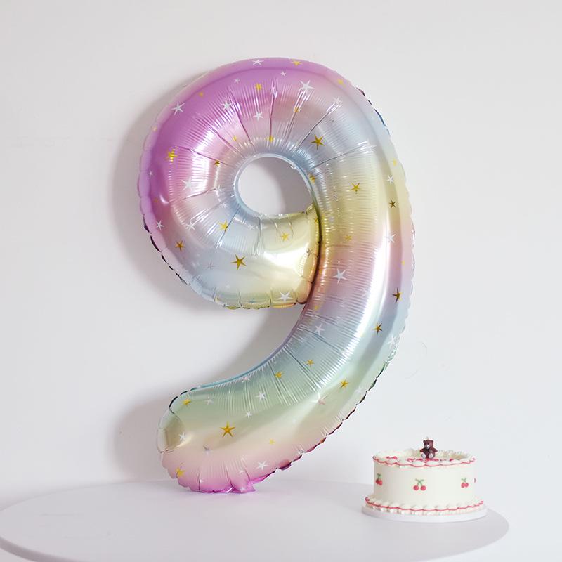 First Birthday Gradient Foil Number Balloons & Baby Photo Background Picnic Decoration