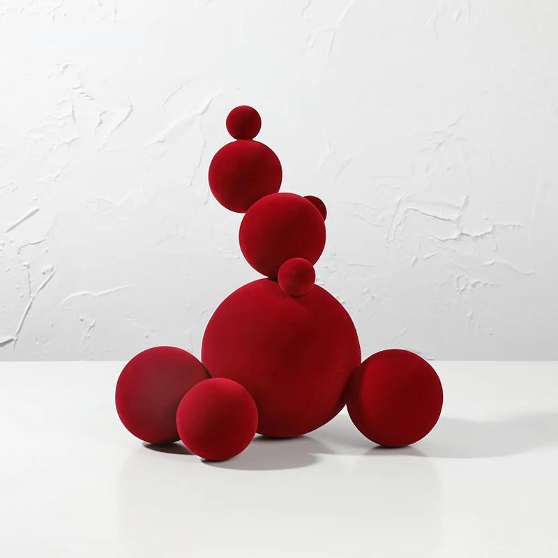 Nordic Modern Flocking Molecular Ball Sculpture Abstract Art Living Room TV Wine Cabinet Office Desktop Home Decoration Gifts