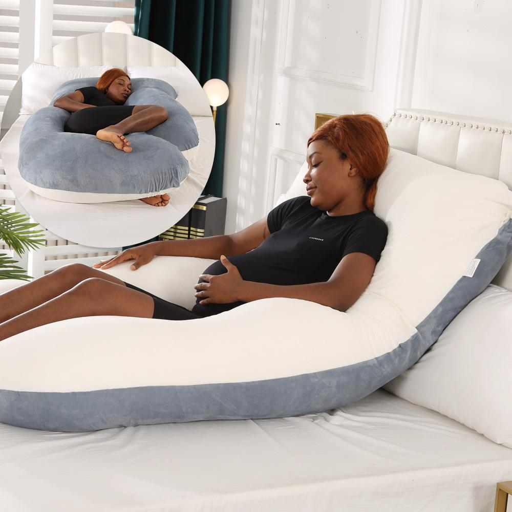 Crystal Velvet J-shaped Pregnancy Pillow Nursing Pillow Pregnant Woman Belly Support Pillow Side Sleeping Pillow Waist Pillow