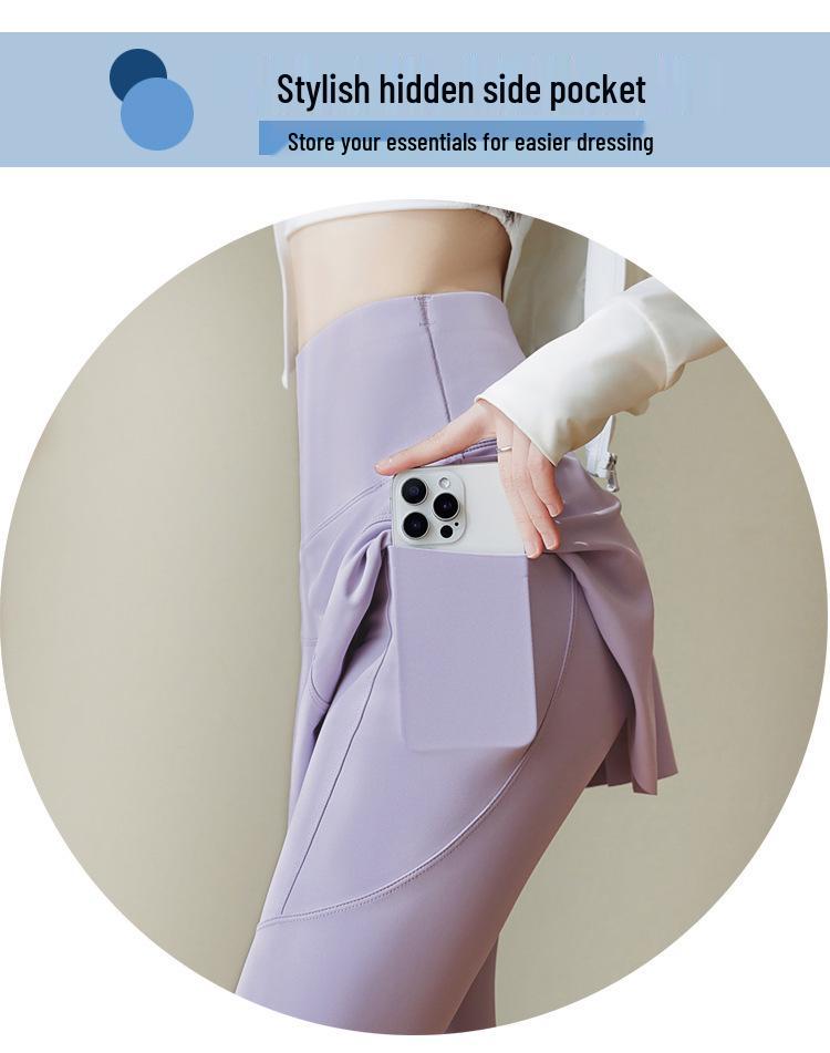 High-Waisted Faux Two-Piece Yoga Skirt Pants with Pockets - Thin, Elastic, and Large Size for Sports and Outerwear