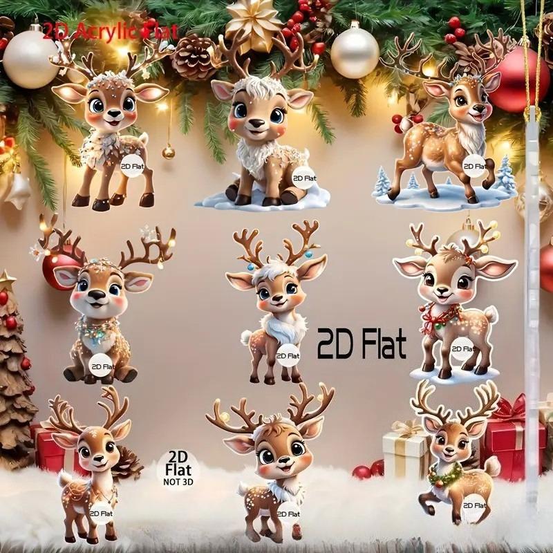 Christmas Deer Ornament Set 9PCS Kawaii Red Green Festive Design for Tree Home Gift Essential Christmas Tree Decorations