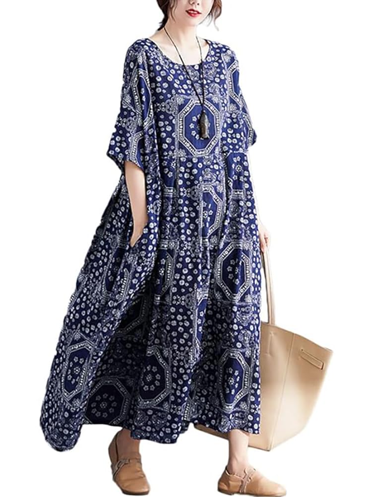 

SvaYvee Summer Short Loose Long Cool and Ethnic Mori Girl with Women s Dress, Sleeve, Fit, Dress, Relaxed, Style, Style, Pockets, Figure-Flattering,
