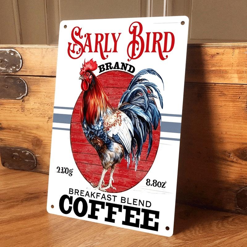 

1 piece American country style rooster coffee-themed tin plaque, 210g, breakfast mixed coffee decorative painting, retro home wa (as the picture,20x30cm)