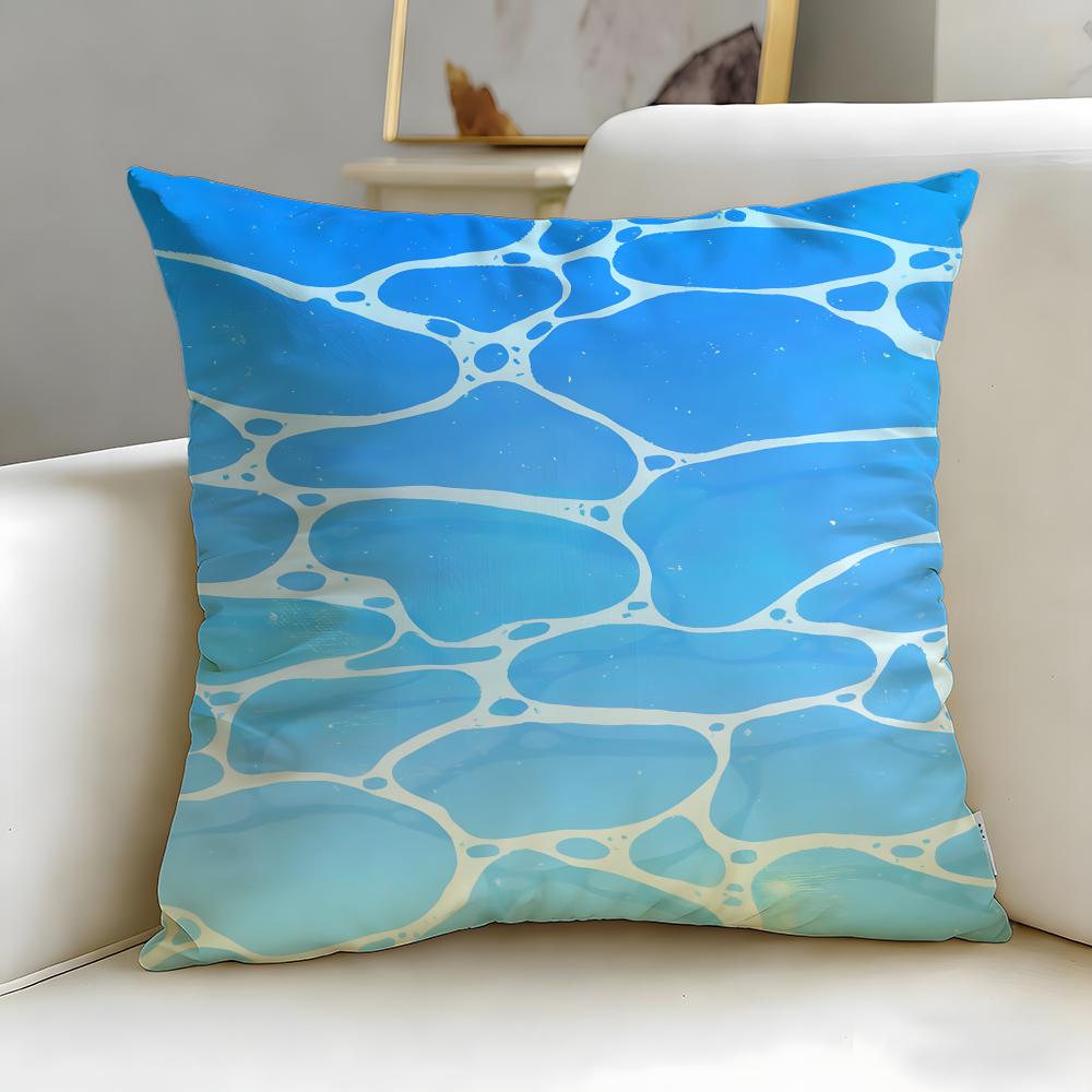 Light Blue Ocean Ripple Cushion Cover Soft  EasyWash Pillow Case  Versatile for Couch Bed Travel and Office