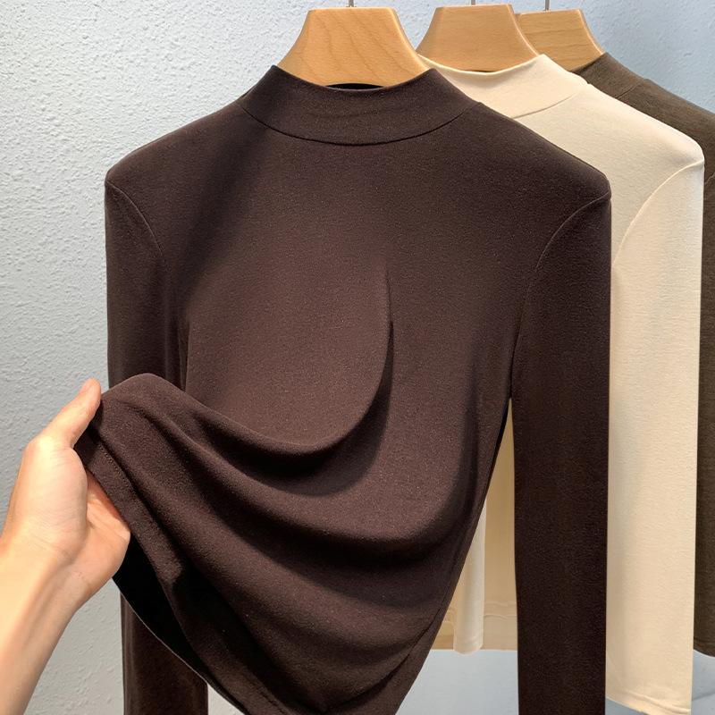 

Рубашка на пуговицах со стойкой воротником Женская Новая Женская Одежда Нижнее Пальто Теплый Внутренний Топ с Талией 3XL темный кофе