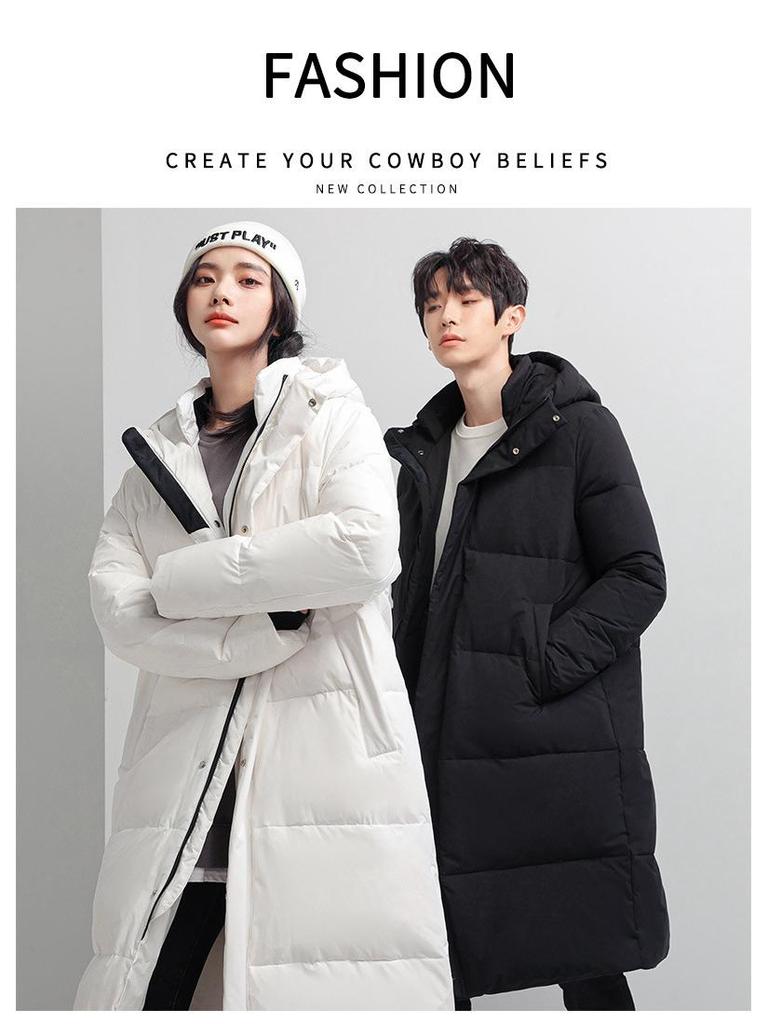 Men's Long Winter Down Jacket - Thick, Warm, Loose Fit, Solid Color, Mid-Length, Over-the-Knee.