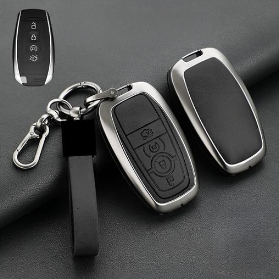 Zinc Alloy Leather Car Key Fob Case Cover For Lincoln Navigator Continental MKZ