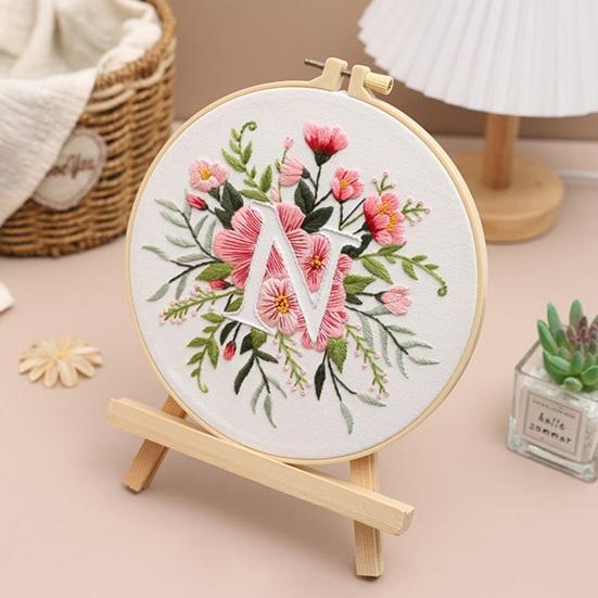 Floral Letter Embroidery Kit A To Z Embroidery Starter Kit with Hoop Fabric