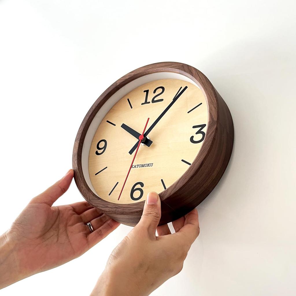 KATOMOKU Muku Clock 20 Walnut Wall Clock with Continuous Second Hand km-136WARC 220mm (Radio-Controlled Clock)