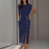 2026 Spring New Women's Clothing, Cross-border European and American Solid Color French Dress, Elegant Button Split Hip Skirt