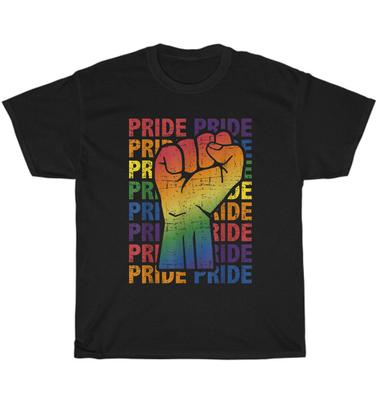 LGBT Pride Month Support with Rainbow Flag Fist LGBTQ+ T-Shirt Unisex Tee Gift
