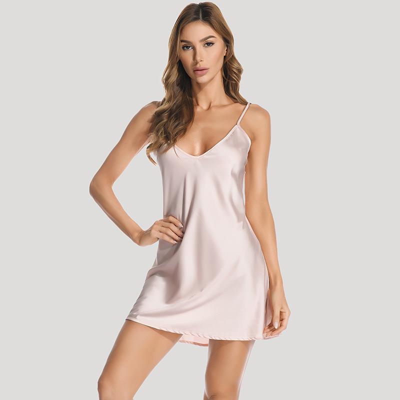 Satin Faux Silk Deep V Women's Camisole Nightgown - Sexy Lingerie & Fashionable Sleepwear for Spring/Summer