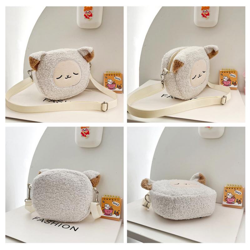 1pcs Lamb Wool Small Bag For Women, Autumn And Winter New Trendy Plush Shoulder Bag Cartoon Cute Girl Crossbody Bag.