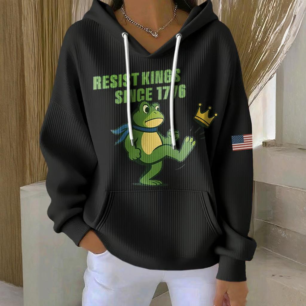 Women's Loose And Comfortable Drawstring V-neck Long Sleeved Print Hoodie