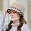 Autumn Winter Women's Rabbit Fur Hats Neck Scarf Sets Solid Color Basin Hat Knitted Woolen Caps Warm Casual Fisherman Hats with Scarf Trendy