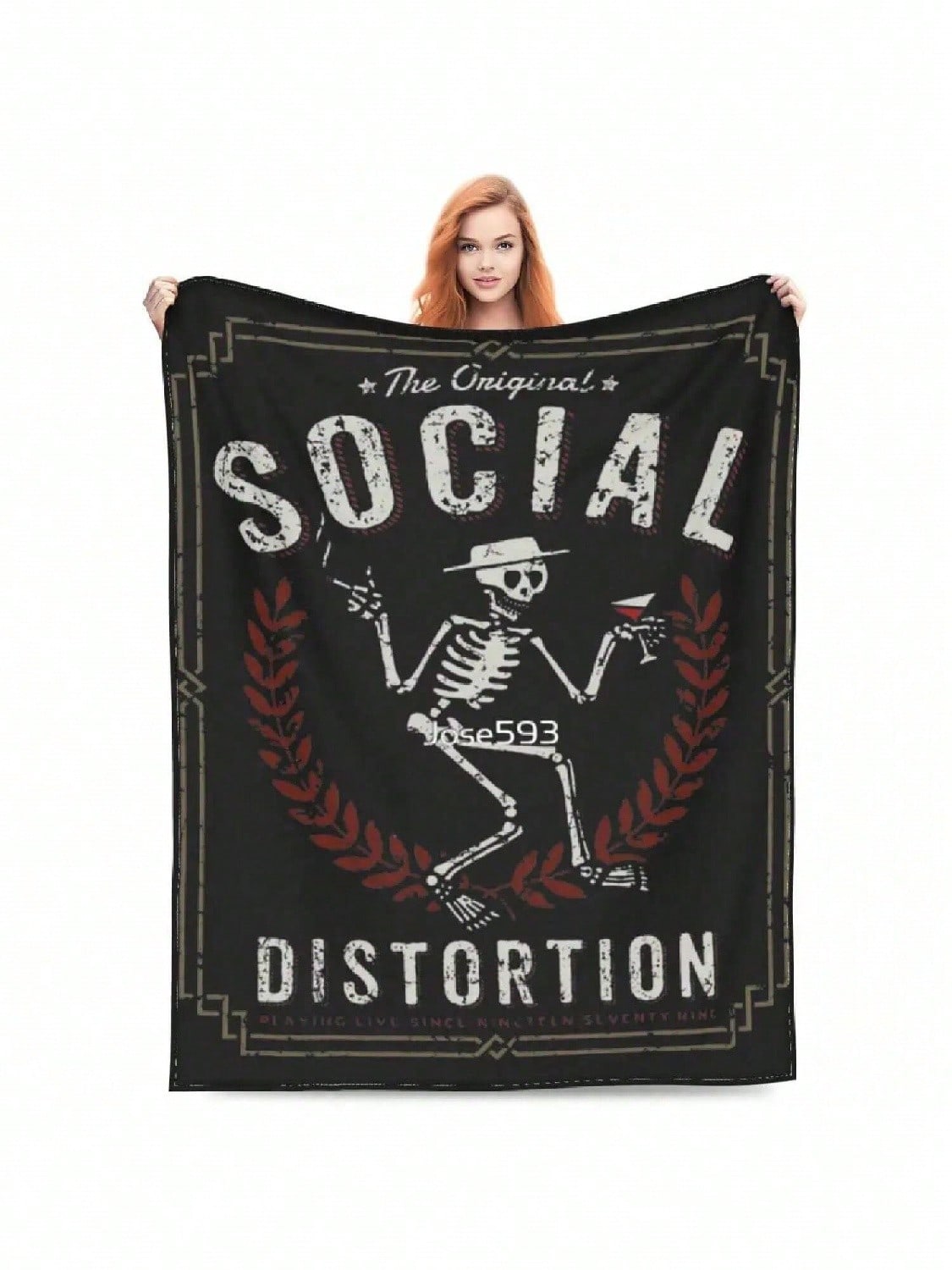 Cozy Social Distortion Music Band Blanket Stuff Room Decorative Skeleton Throw Blanket Lightweight Thin Velvet For Office