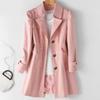 Fashion Solid Trench Coat Women Single-Breasted Khaki Black Pink Beige Windbreaker Outerwear Casual Tops