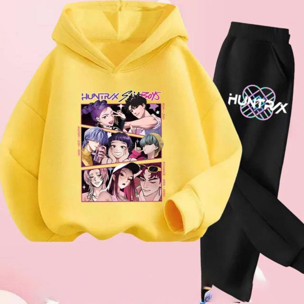 Kids Hoody Suit KPop Demon Hunters Printed Children's Clothing Y2K Hoodies+Pants Sports Sets KPop Demon Hunters