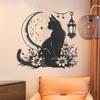 Black Cat Moon Flowers Wall Sticker Vinyl Decal for Living Room Entrance Home Decor Background Wall Art