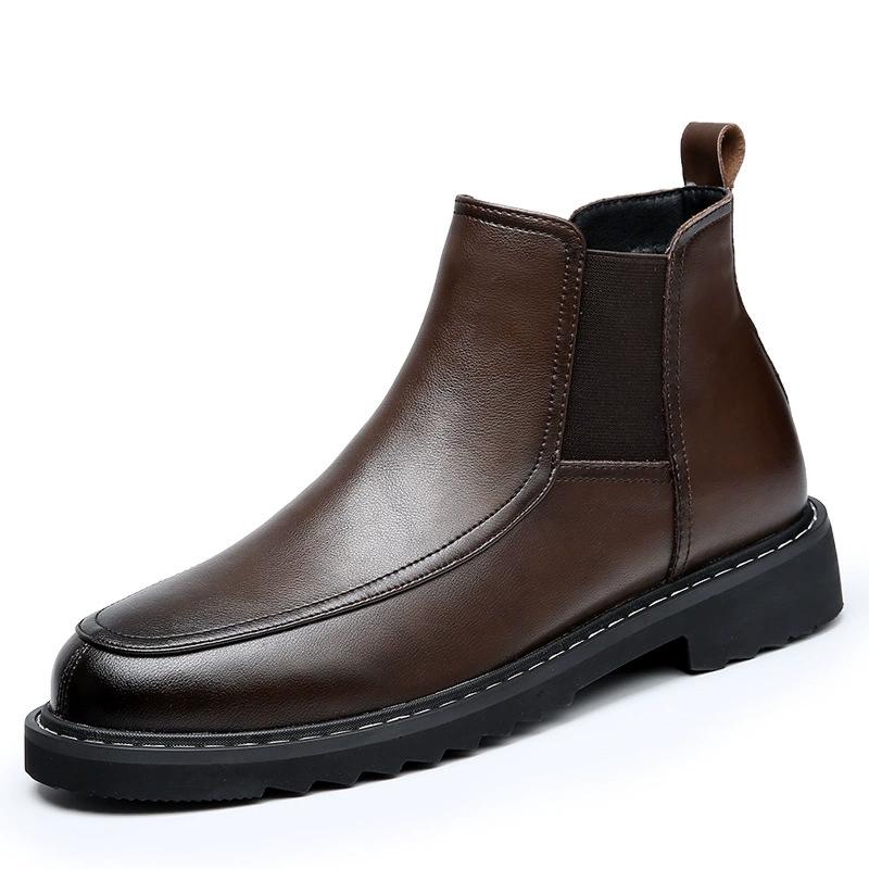British and Korean Style Trendy Men's Casual High-top Leather Shoes Brock Riding Boots Chelsea Pointed Business Ankle Boots