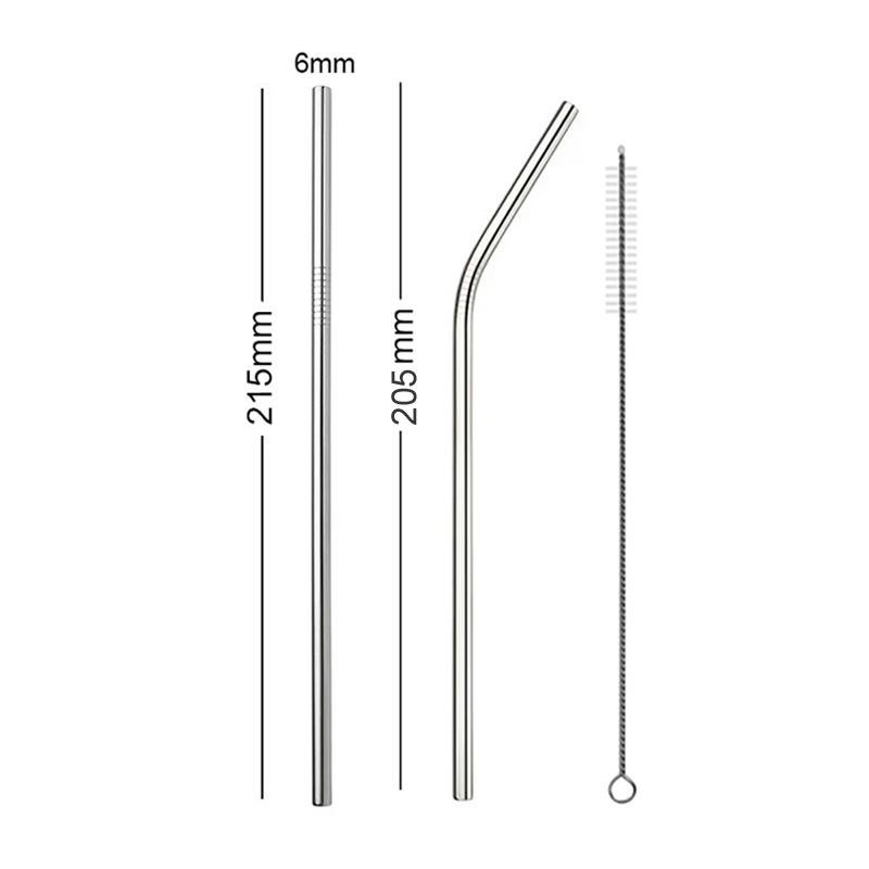 Reusable Stainless Steel Straws Eco Friendly Metal Drinking Straw Set Long Silver Bent Straight Straws Bar Cocktail Accessories