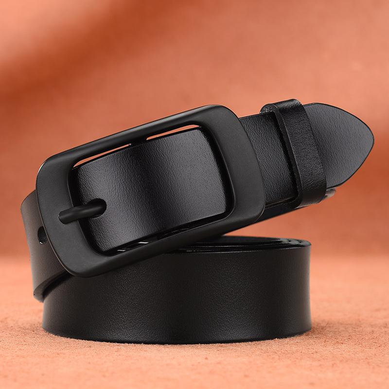 Fused Black Pin Buckle Pure Cowhide Belt Retro Leather Wide Belt Casual Simple Jeans Belt