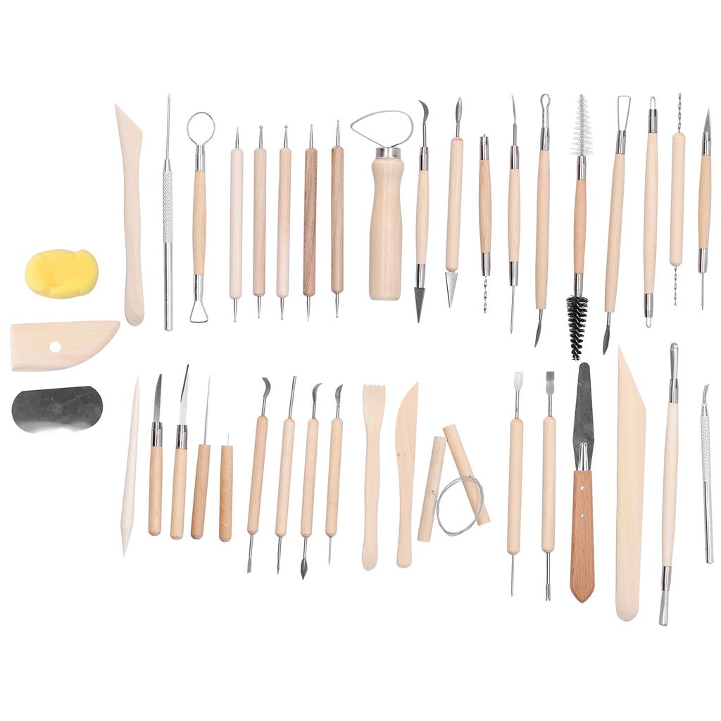 41Pcs Pottery Tools Set Soft Clay Sculpting Carving Trimming Knife Dotting Pens Kit