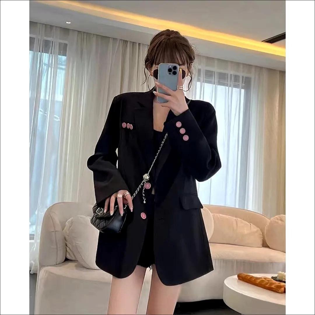 

Простой модный однотонный тонкий черный пиджак для женщин на весну и осень XXL чёрный