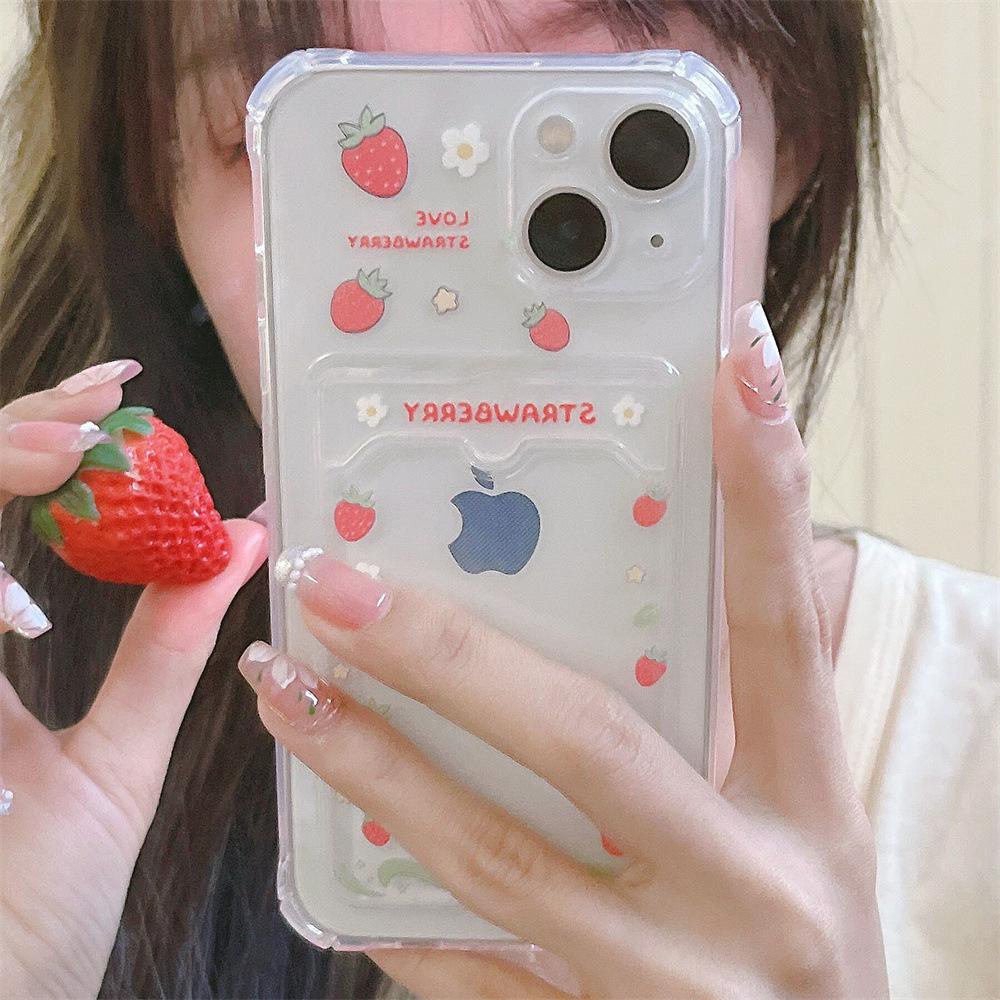 Strawberry Bunny Card Slot Mobile Phone Case - Compatible with iPhone 11 Pro, XR, XS Max.
