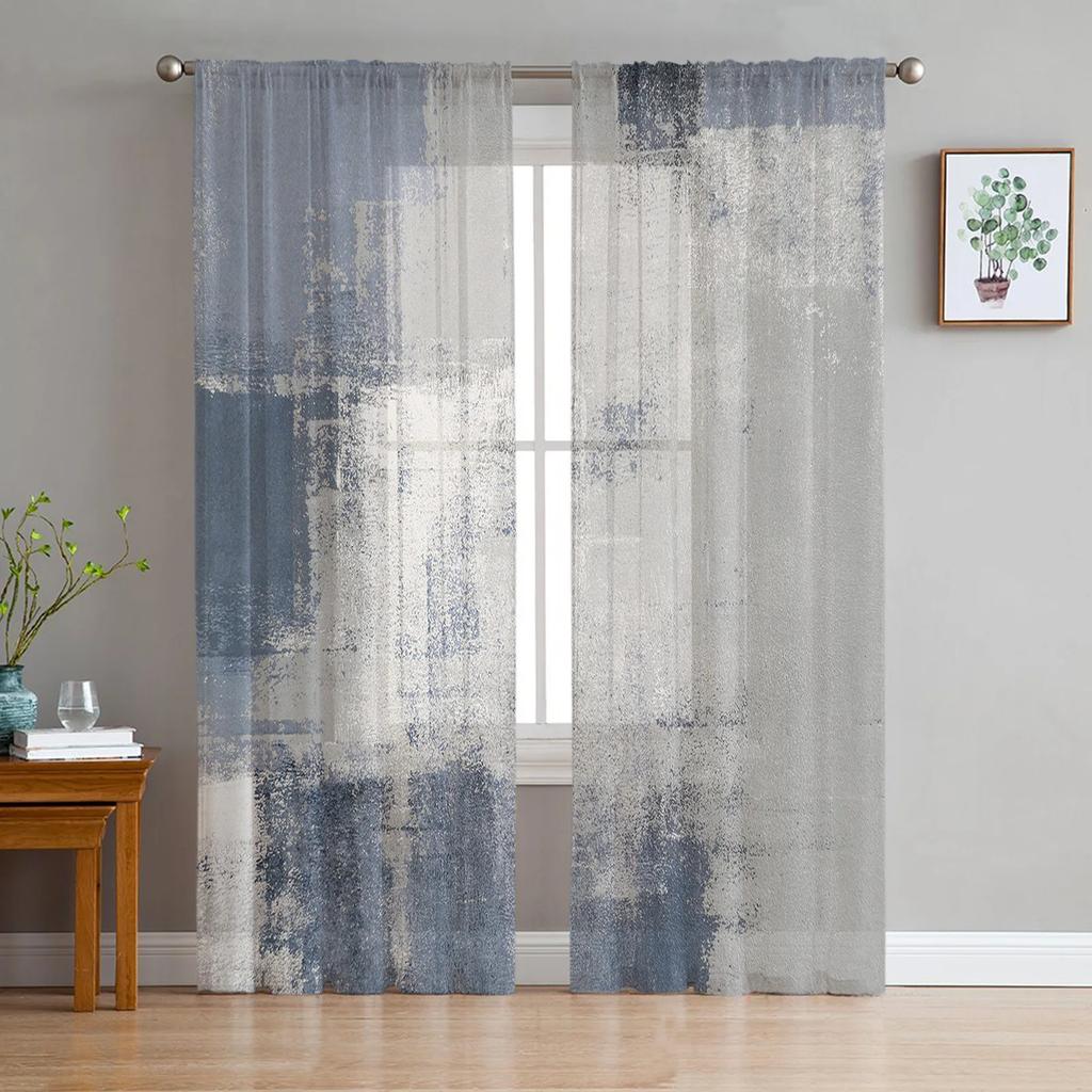 Luxus Tüll Vorhänge Kunst Farbe Moderne Retro Wohnzimmer Küche Chiffon Vorhang Jugend Schlafzimmer Sheer Boden Volant Vorhang