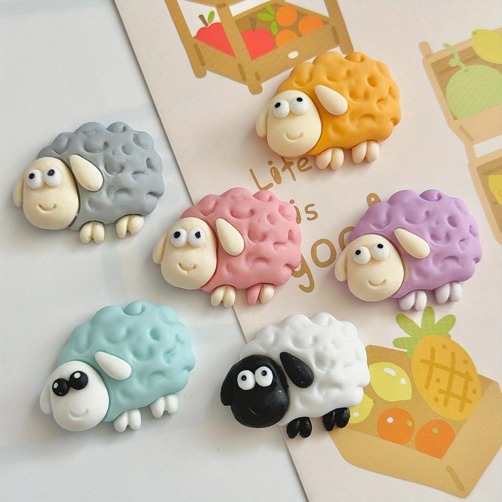 6 Pcs Whimsical Flock Sheep-Shaped Magnetic Resin Fridge Magnets - Strong Adhesive, Colorful Design, Perfect for Home