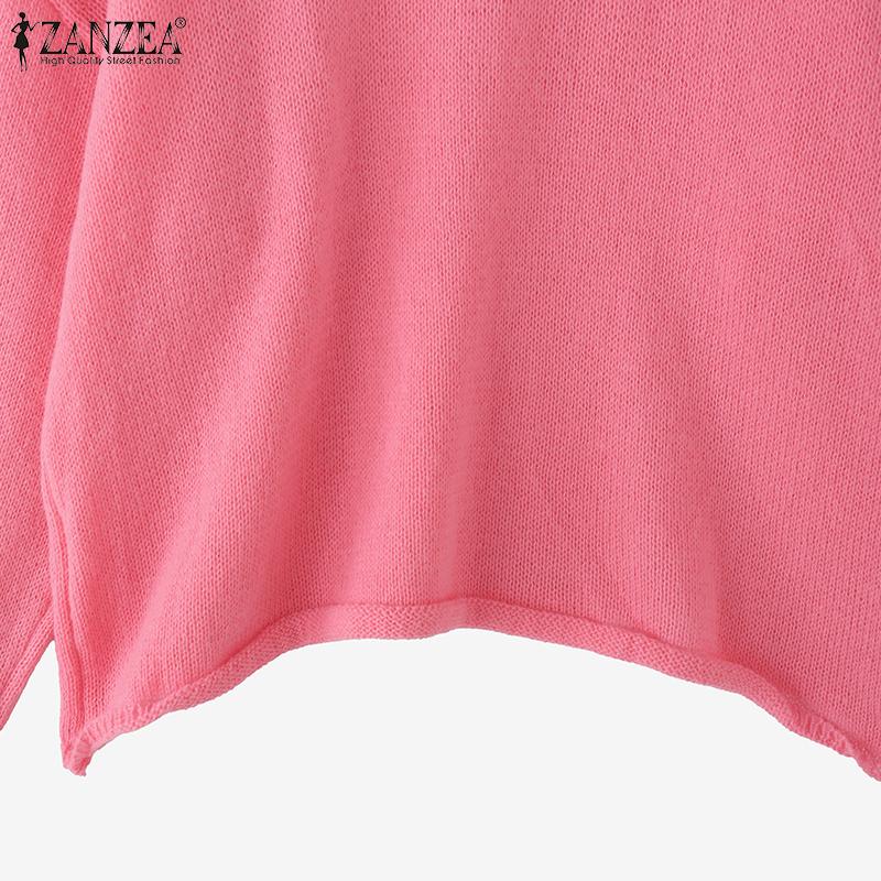 ZANZEA Autumn Womens Sweaters Long Sleeve Off Shoulder Casual Knitted Jumper Pullovers