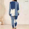 Women Plus Size Half Zip Long Sleeve Printed Longline Top And Fitted Pants Two Piece Set