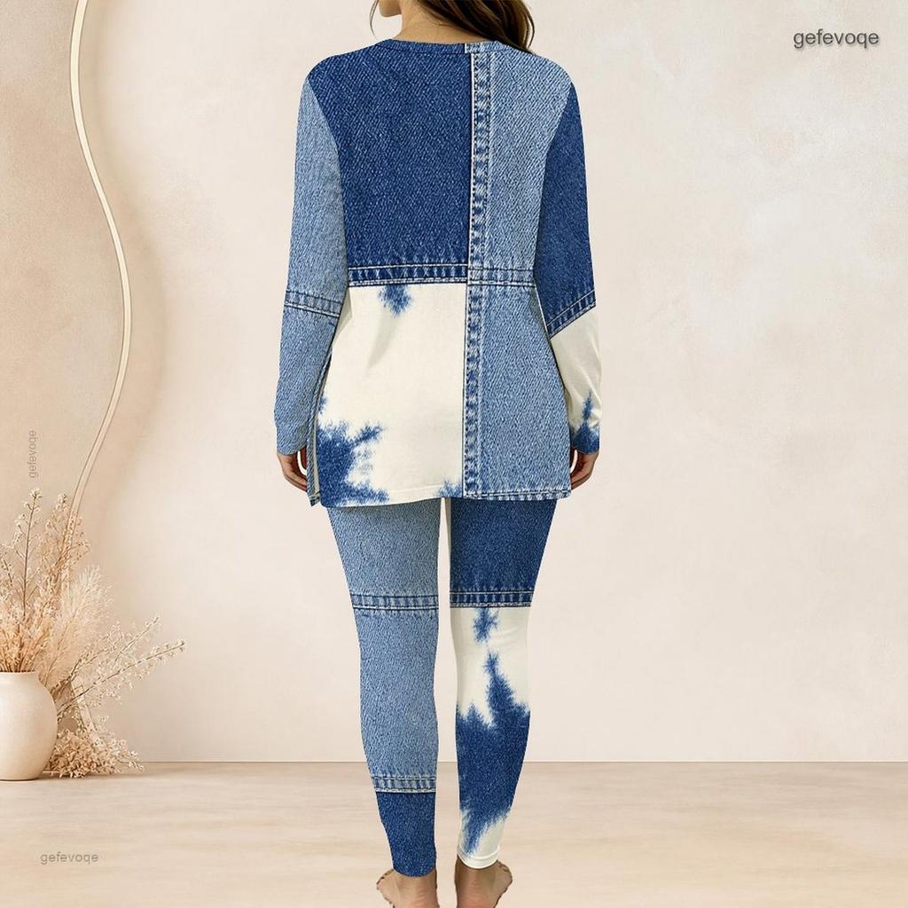 Women Plus Size Half Zip Long Sleeve Printed Longline Top And Fitted Pants Two Piece Set