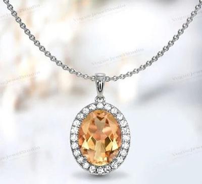 Citrin Anhänger für Frauen Oval geformte Citrin Nacklaces Art Deco Citrin Halo Wir