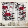 2pcs Elegant Red Rose & Black Leaf Pattern Curtains, Designed for Light Blocking, Premium Material, Suitable for Living Room, Be