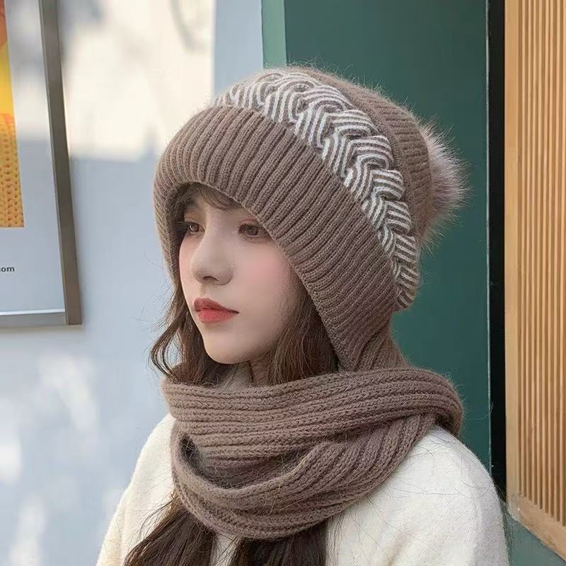 Hat Men's Winter Windproof, Cold-proof and Warm Wool Knitted Hat Super Thick Thickened Piled Headhat Big Head Circumference