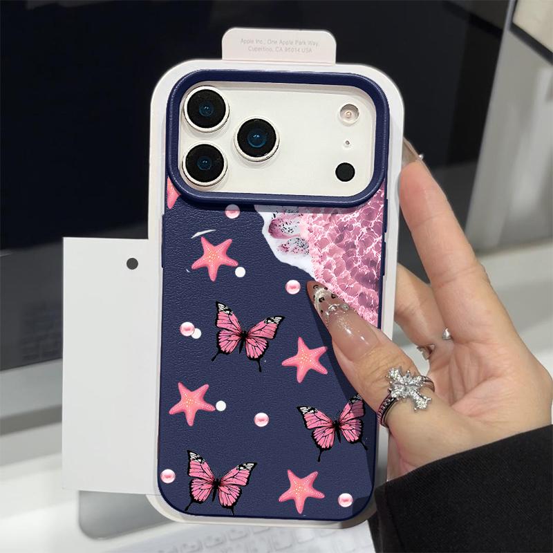 For iPhone 18 Pro Max Case Colorful Butterfly Leather Texture Silicone Cover For iPhone 17 16 15 14 13 Pro Max 16E 17E