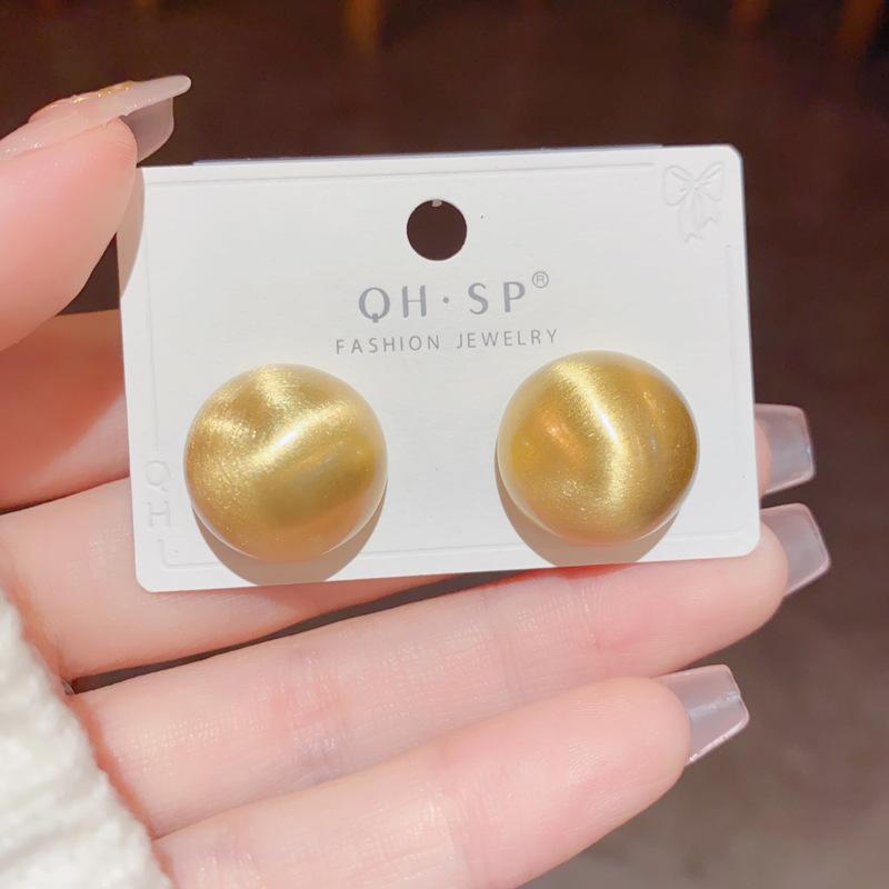 Women Fashion Simple Metal Brushed Round Stud Earrings