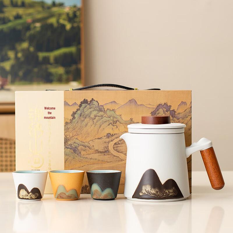 Premium Hand-Painted Chinese Style Tea Set One Pot, Three Cups