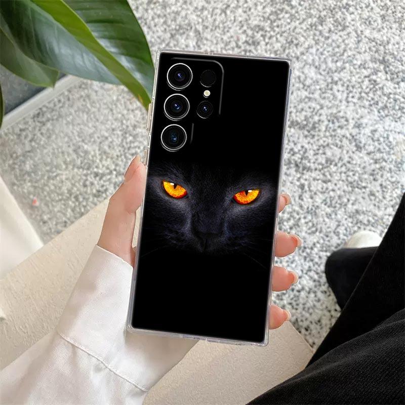 Funny Line Black Cat Phone Case For Samsung Galaxy S25 S23 S24 S22 Ultra Plus Shockproof Cover For Galaxy S24+ S23+ S25+ Shell