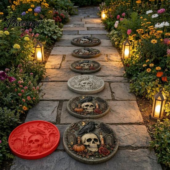 Flexible Silicone Casting Molds Stepping Stone Mold for Halloween DIY Garden Pathway, Reusable Concrete Cement, Sunflower Cat Pumpkin Art Decor Patio