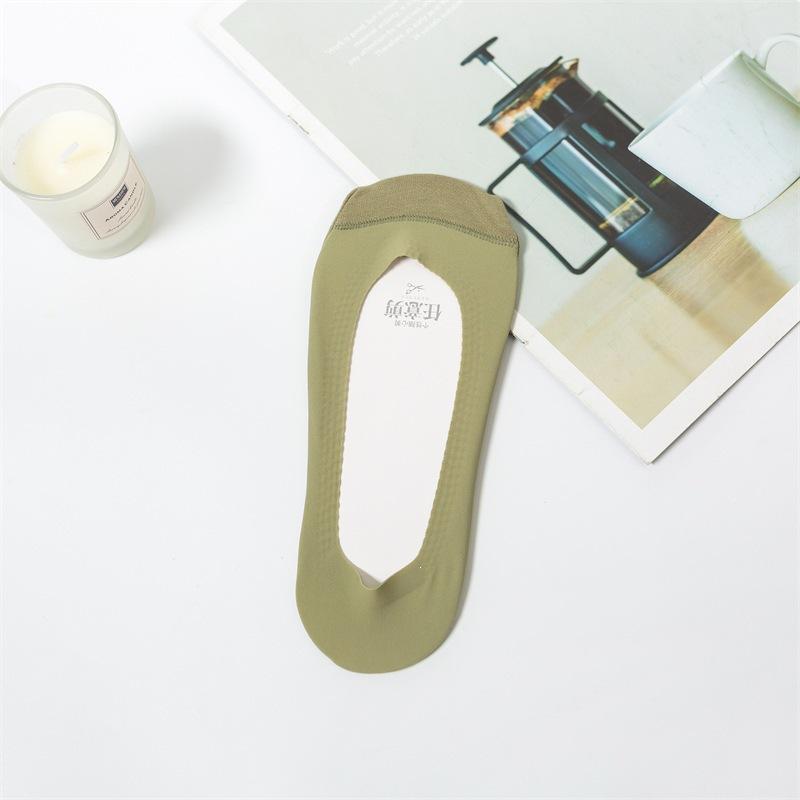 Ice Silk Women's Pure Cotton Seamless Anti-Slip Patchwork Invisible Stockings for Summer Thin Toe Cotton Socks