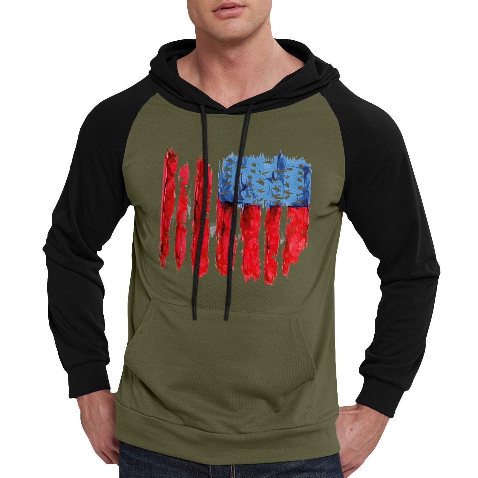 Мужская повседневная толстовка с капюшоном завязками длинными рукавами принтом флага и карманами L армия зеленый 1994₽