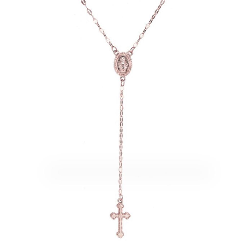 

Virgin Mary Metal Necklaces with Cross Pendant for Gold and Silver Color Prayer Collar Long Sweater Chain Necklace for Women Men