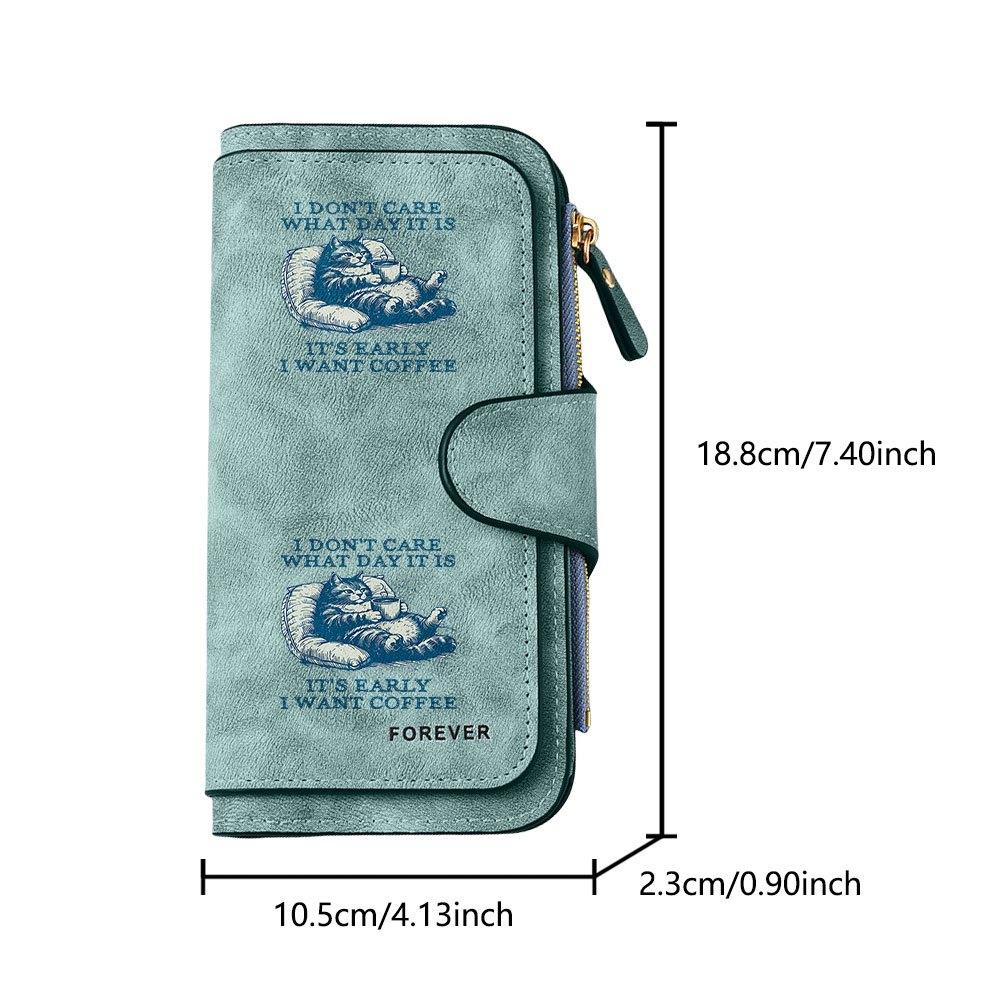Coffee-drinking cat long zipper wallet, large-capacity card holder, unisex clutch bag, stylish zippered coin purse, suitable for daily use, a great