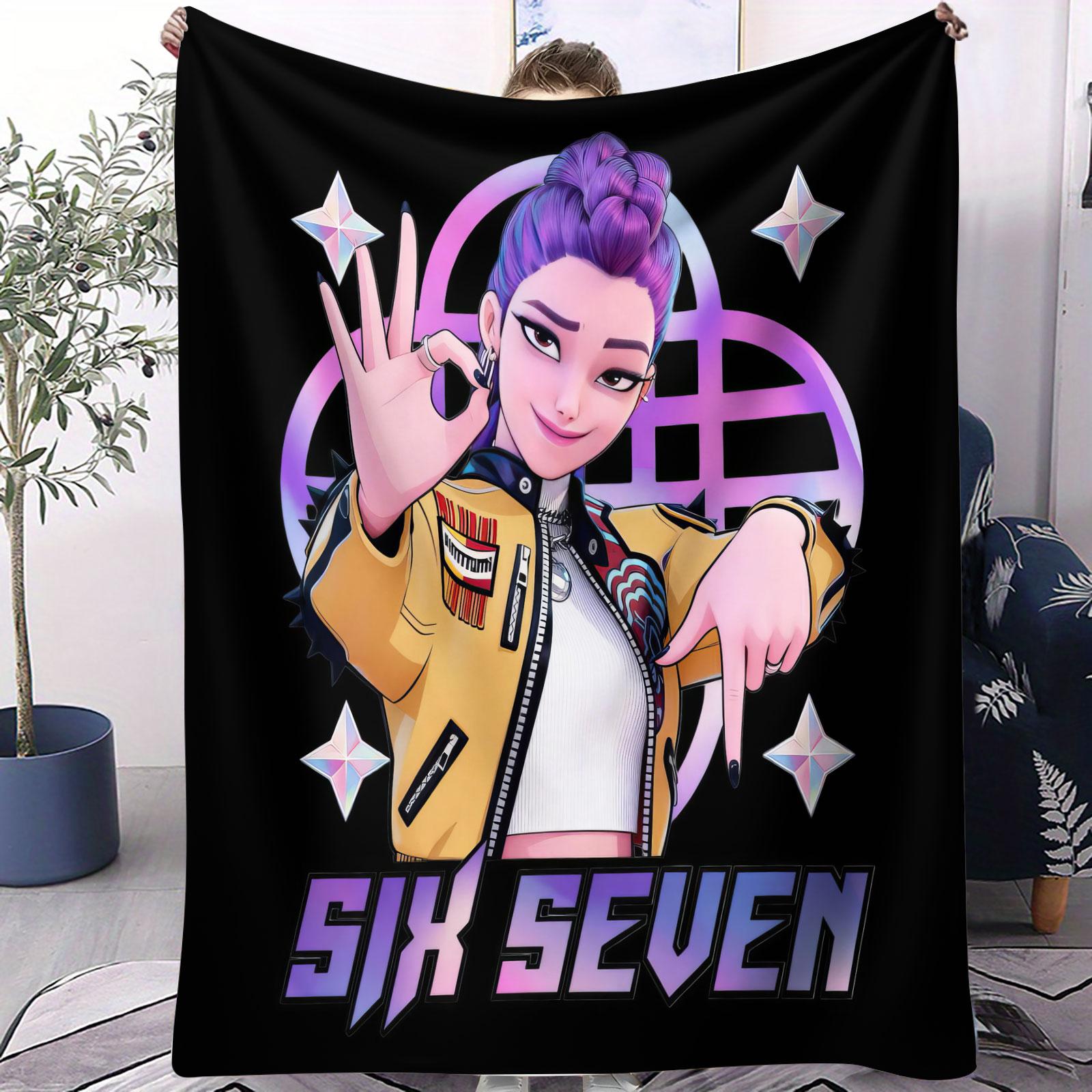

K Pop Demon Hunters Flannel Blanket Funny Six Seven 6 7 Meme Kids Adult Plush Throw for Living Room Bed Cover Camping Travel 70x100cm(28x40inch)
