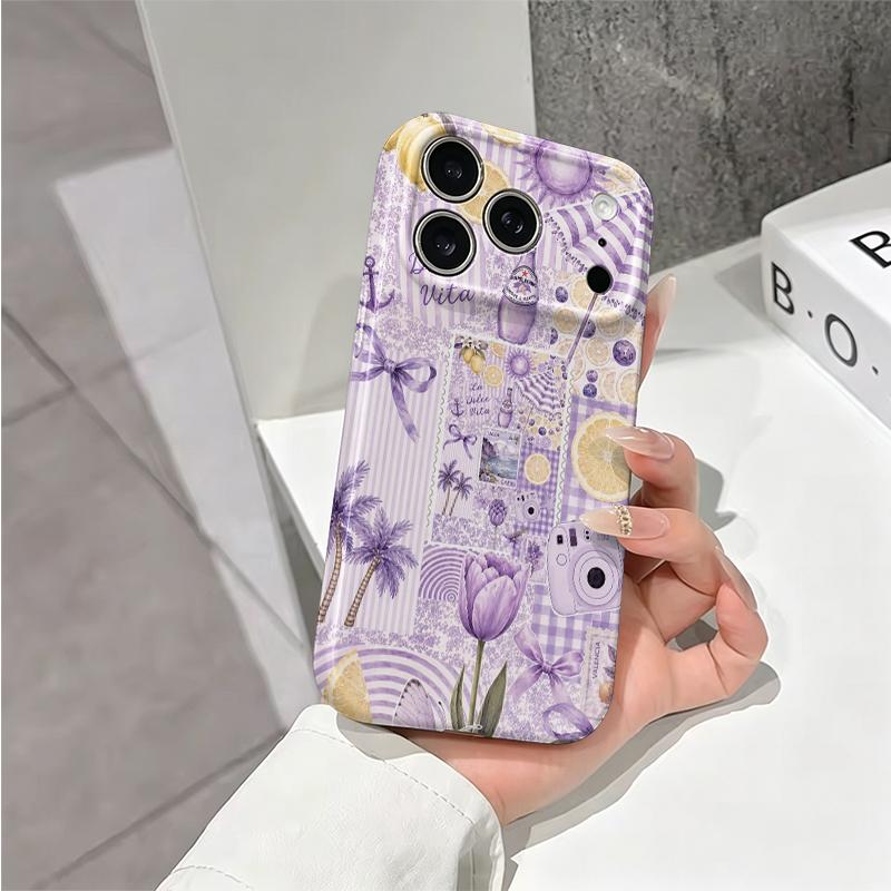 Pastel Lavender Summer Collage Art Graphic Film Aesthetic Protective Shockproof Bumper Phone Case For iPhone 13 14 15 16 17 Pro Max Plus