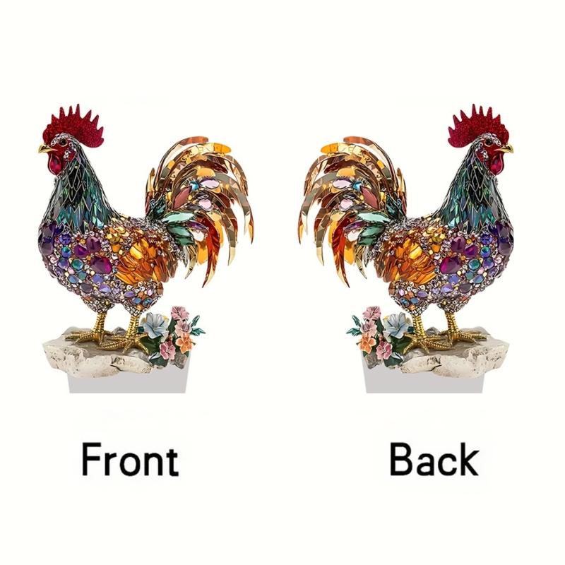 Rooster Statue Tabletop Ornament with Display Base Shatterproof Acrylic Animal Figurine for Home Office Desk Decoration