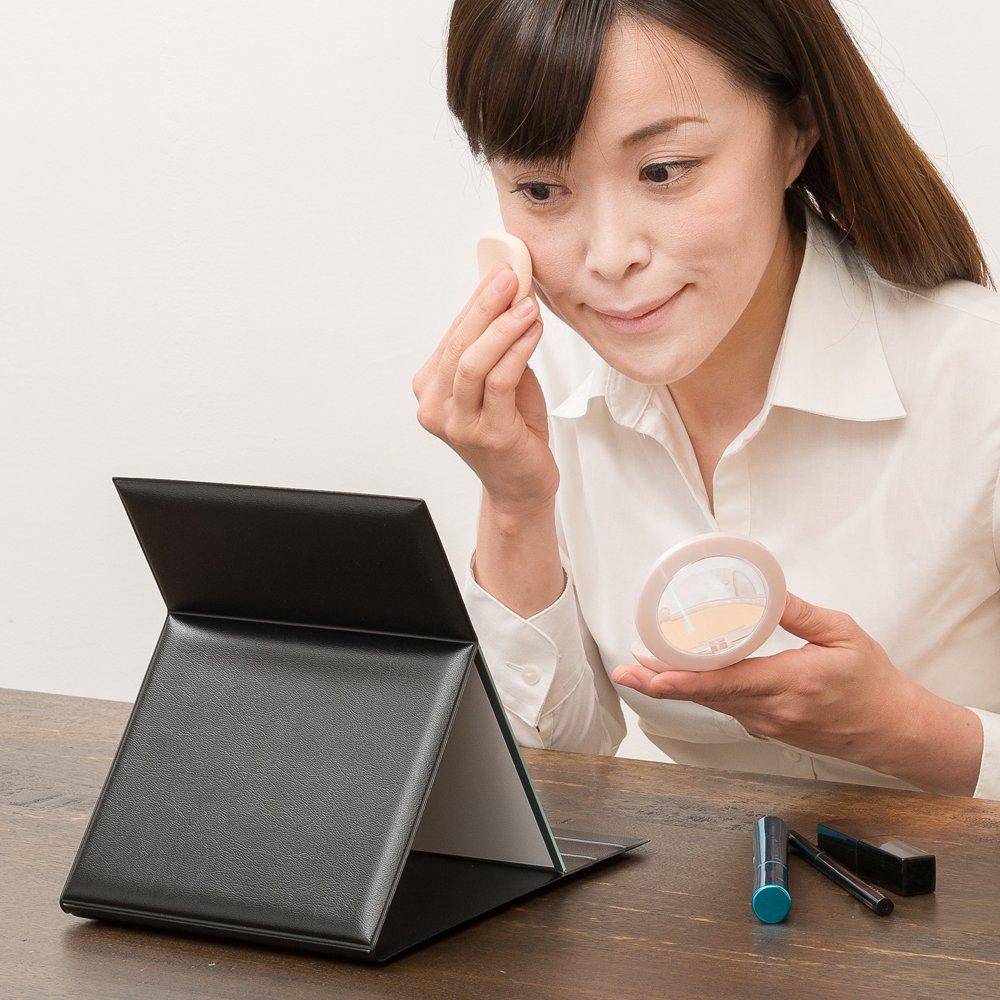 Horiuchi Mirror Industry Hyper View Folding Mirror L clear and portable makeup Made in [Water-repellent] (Black) - Stain-resistant, frameless, wide,